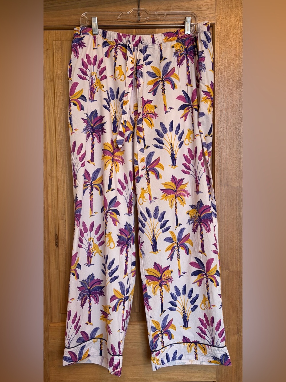 EUC PRINTFRESH Monkey Business Long Drawstring Pajama Bottoms L Pink/Blue/Yellow